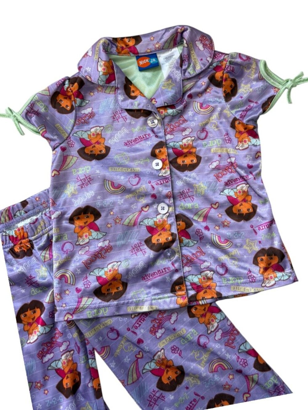 Vintage 2007 Dora the Explorer Pajama Set Size 4 Purple Satin Nick Jr Y2K